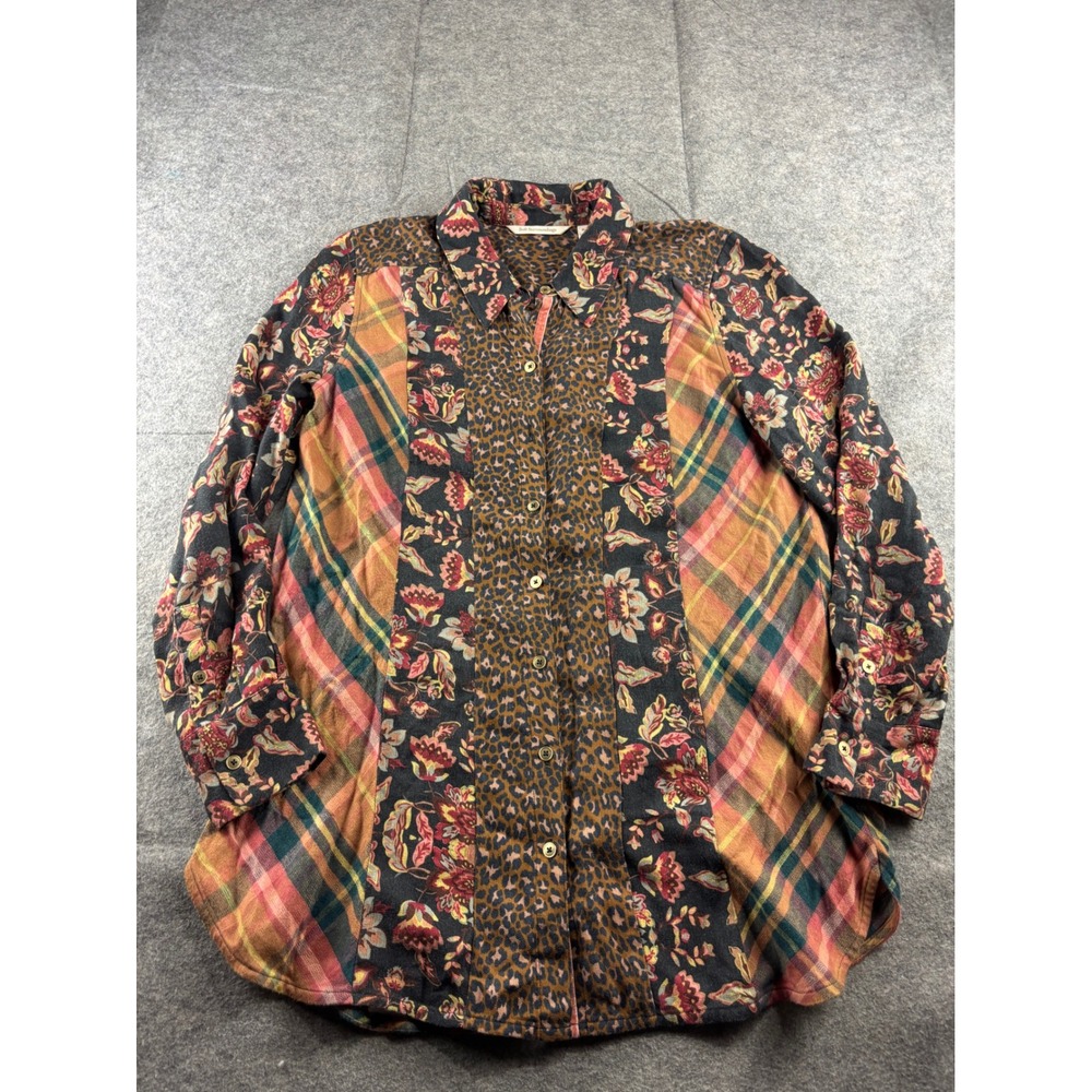 Soft Surroundings Womens M‎ Patchwork Tunic Floral Leopard Plaid Boho Artsy